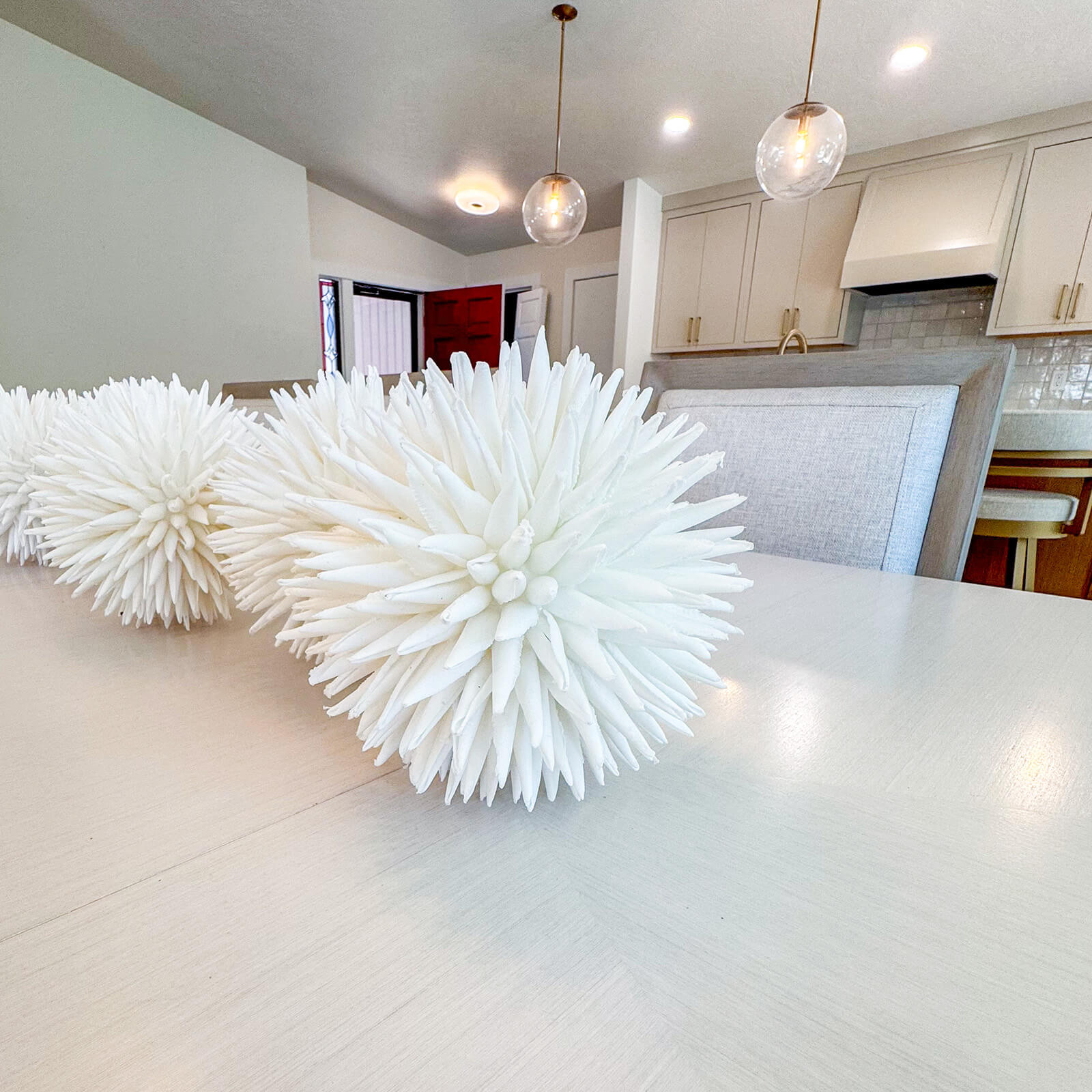 the-fairway-project-4 White spiked fabric ball centerpiece decor