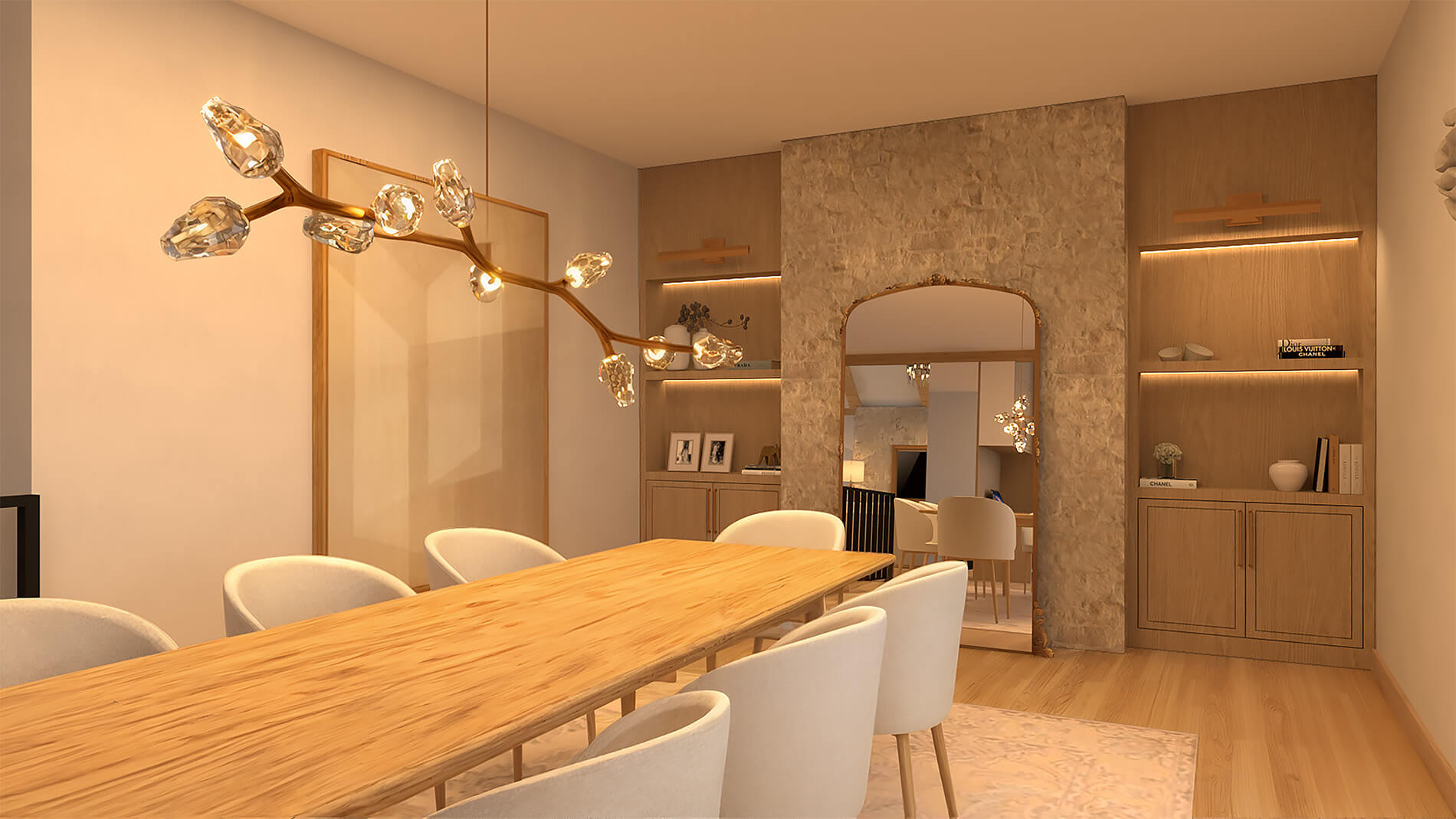 the-tuthill-project-1 Branching light fixture over a dining room table