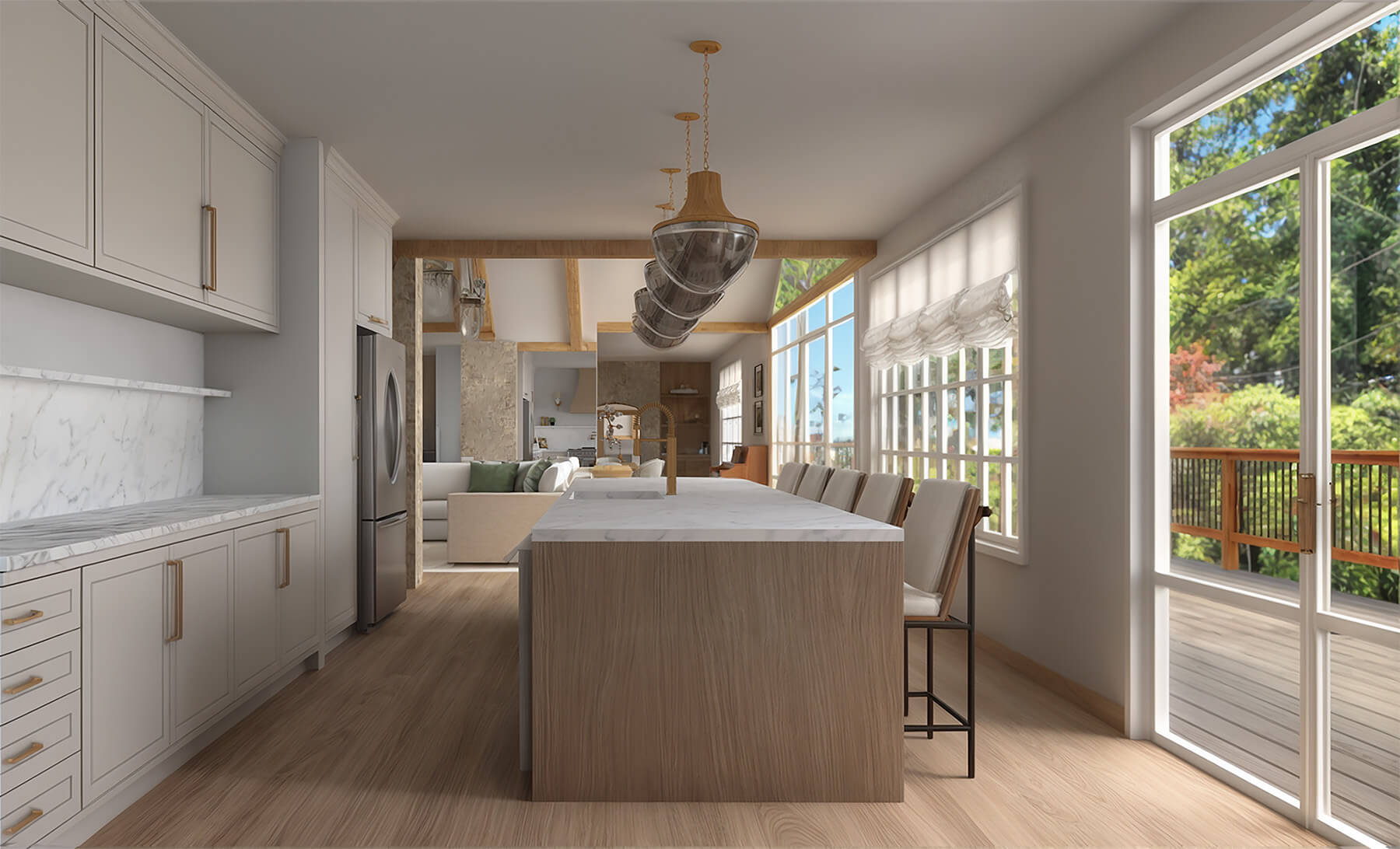 the-tuthill-project-12 Kitchen with an island and white bar chairs