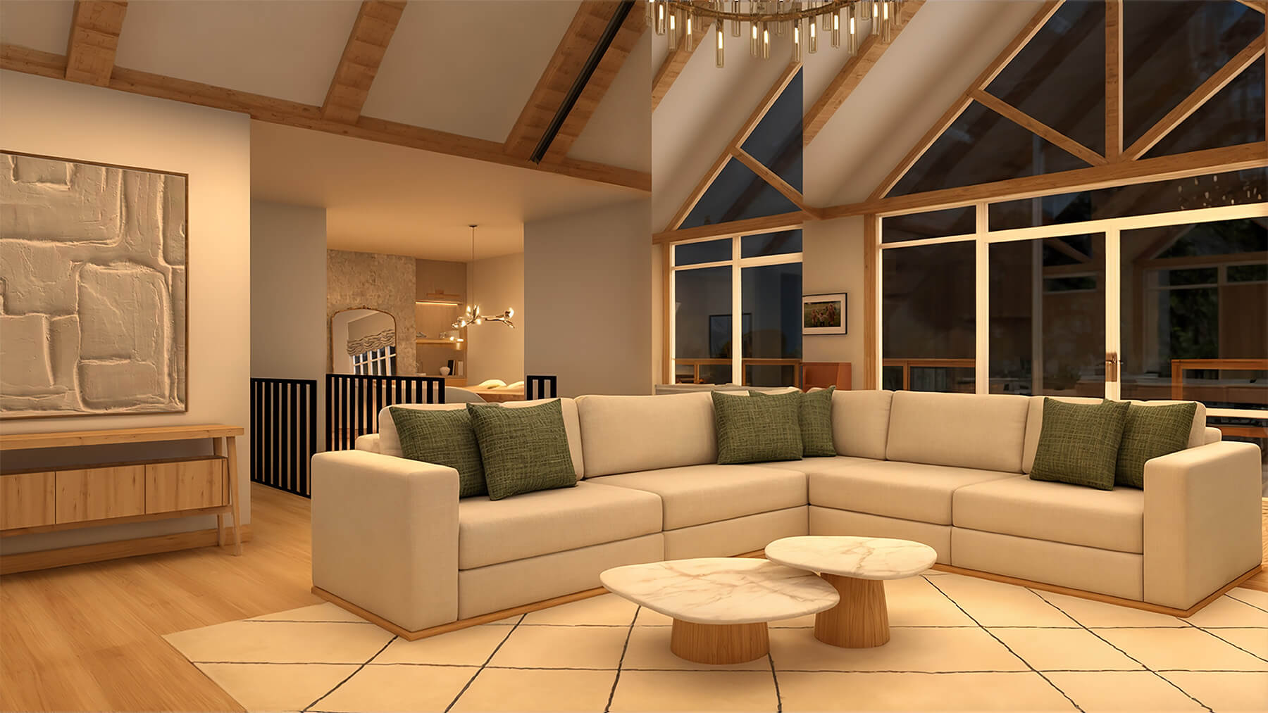 the-tuthill-project-3 white living room couch with green throw pillows