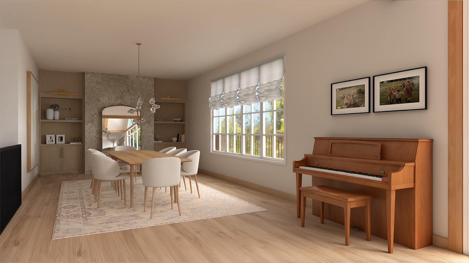 the-tuthill-project-7 earth toned dining room table and piano