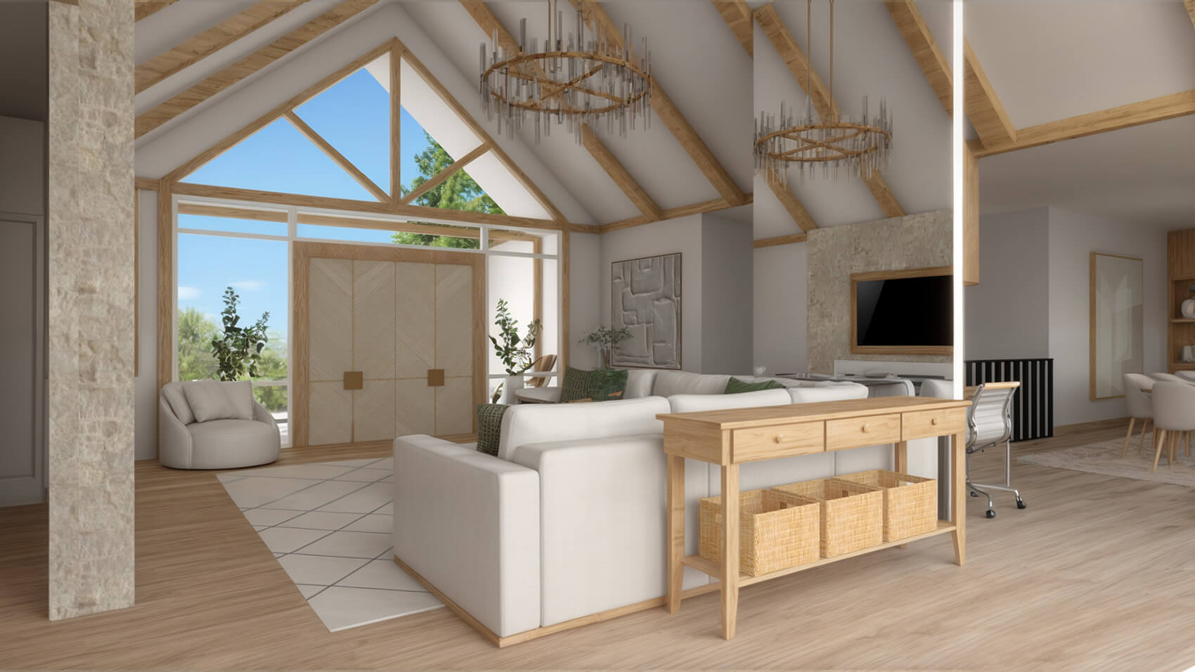the-tuthill-project-8 Living area facing the front door with a floor to ceiling mirror