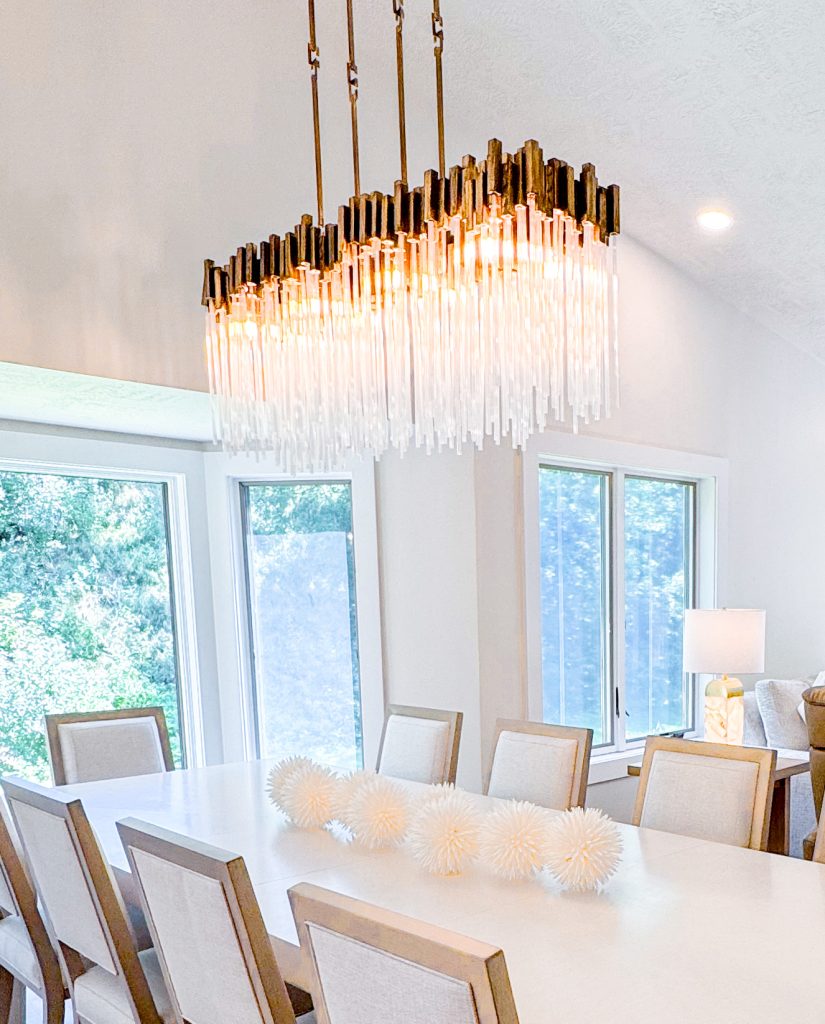 cascading-glass-light-fixture Large statement light fixture with cascading glass rods