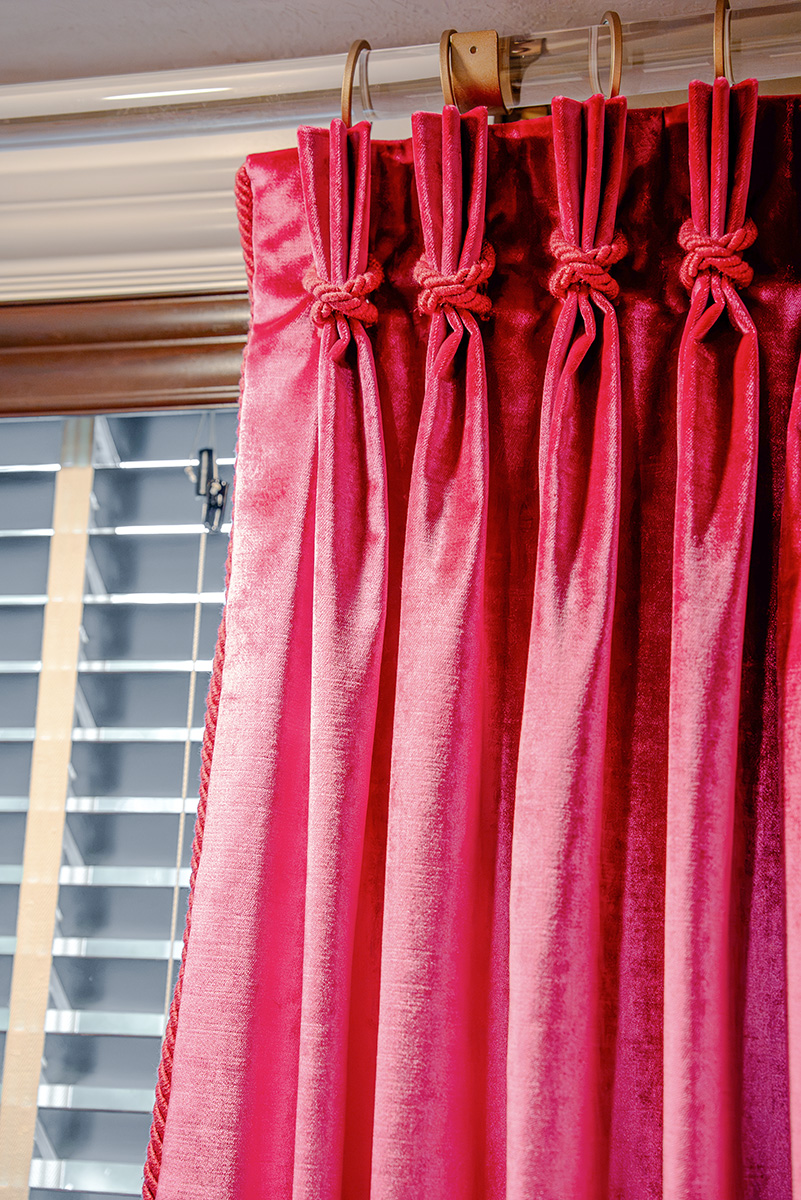 taylor-jane-project-54 Bright pink gathered curtains framing a window